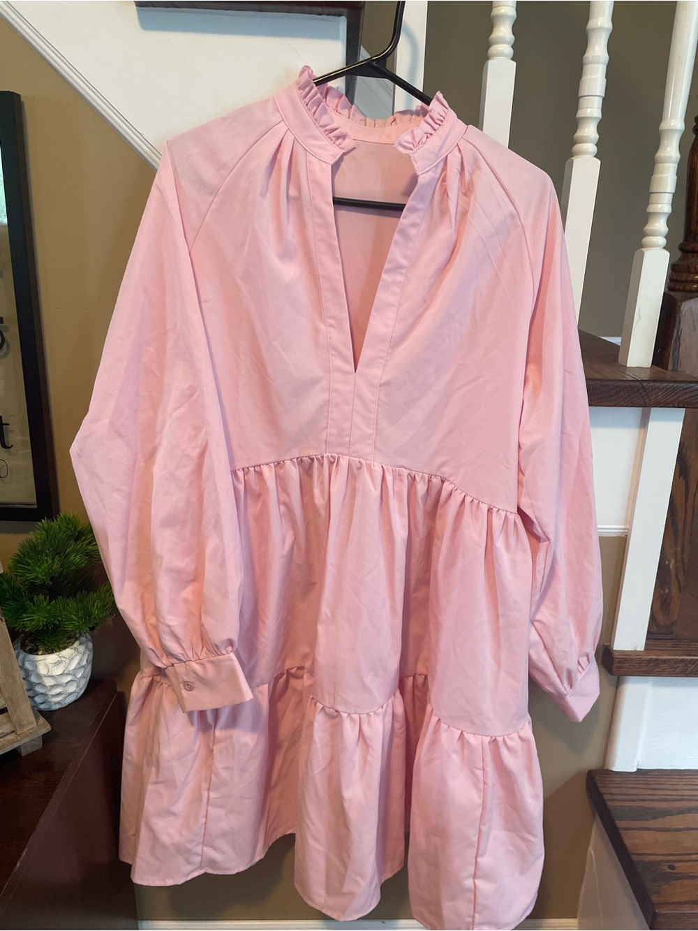 SHEIN Pink Tiered Ruffle Collar Casual Dress